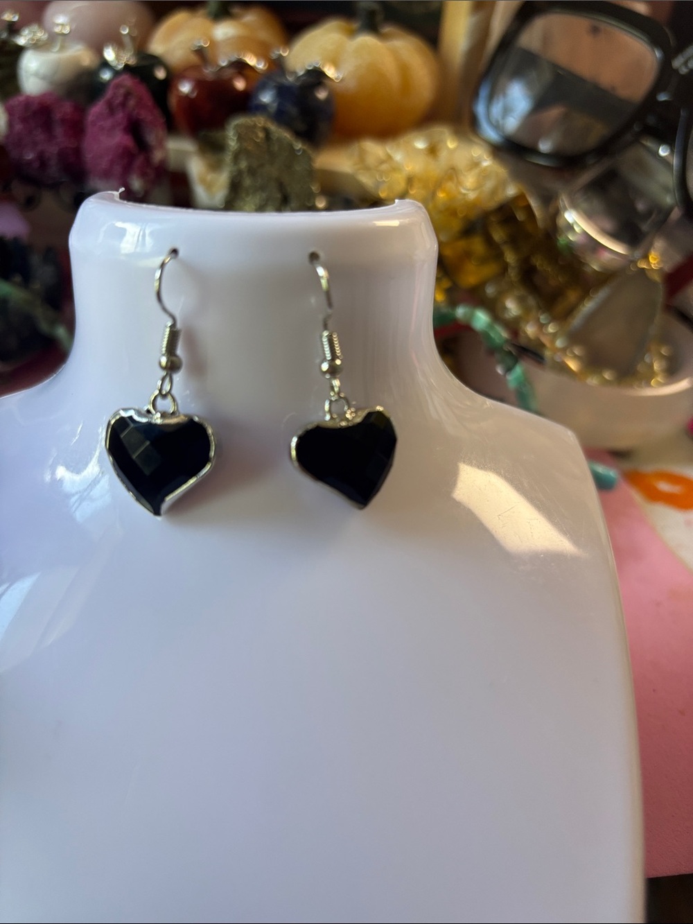 Black Obsidian Heart Dangle Earrings - Women Jewelry